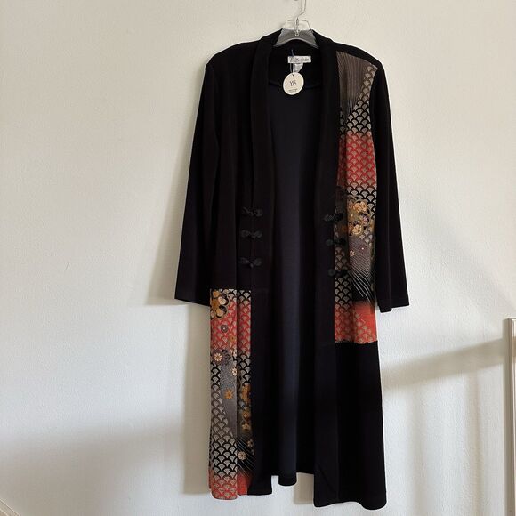 NWT Moonlight YS Fashion Long Open Duster Coat Large Asian Print Toggle Resort - Picture 1 of 16